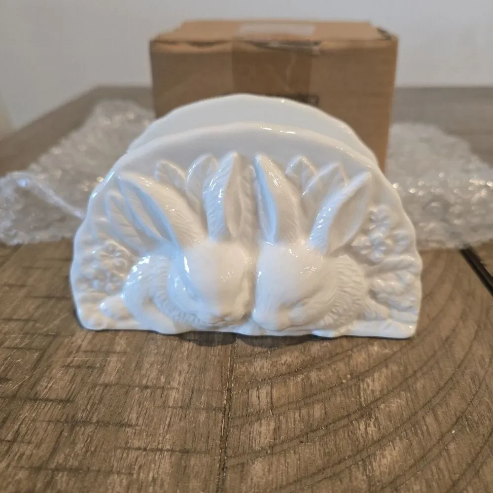 Abbott Napkin Holder Bunny Patch Easter Spring Decor White